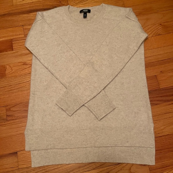 NWOT Aqua cashmere Drop Shoulder High Low Crewneck Sweater - Picture 5 of 6